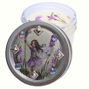 NWT Handmade Lavender Candle Hand Painted Floral Fairy Design Cute Gift for Her